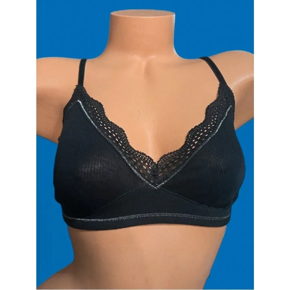 Victoria’s Secret Lace Trim cotton Unlined bralette bra black Medium